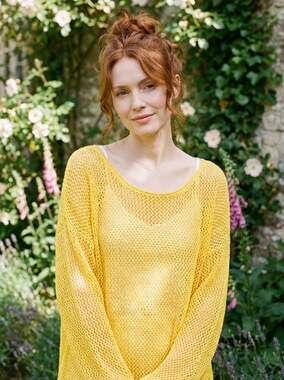 Quince Organic Cotton Open-Knit Mesh Sweater in Ochre